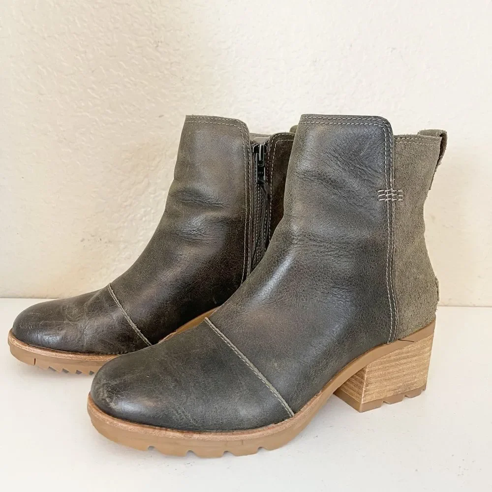 Sorel Cate Bootie Ankle Boot Leather Block Heel Major Brown. 7 - Picture 6 of 13